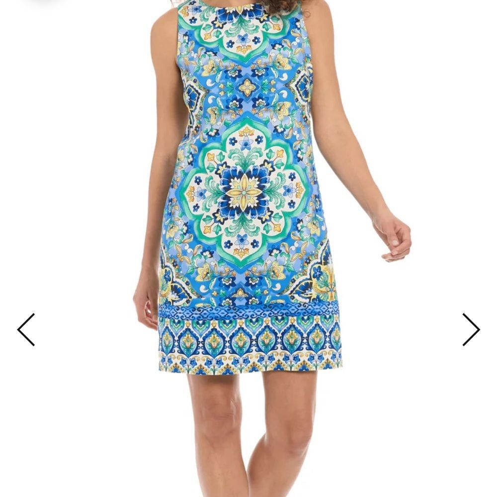 NWT-London Times Blue and White Patterned Mini Dress